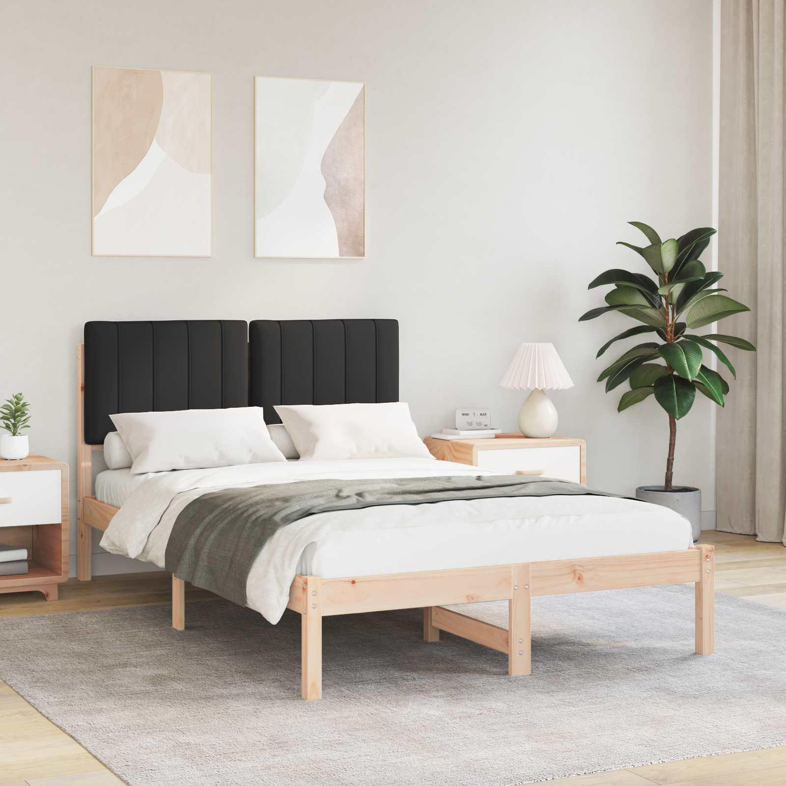 Sengestel med Polstret Hovedgavl Naturlig og sort 120 x 200 cm