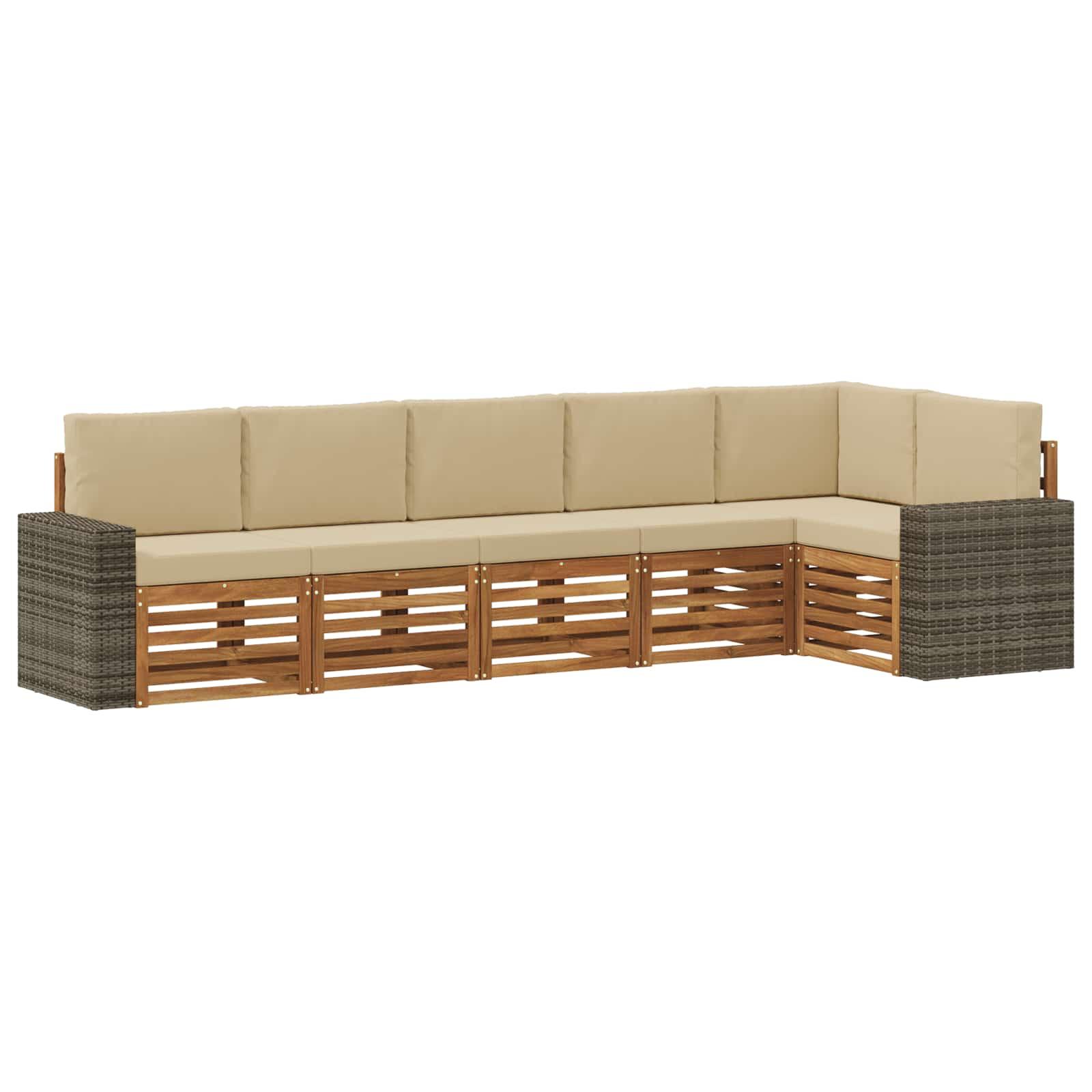 Sektionalsofa sæt - 6 dele i massivt akacietræ, naturlig/beige