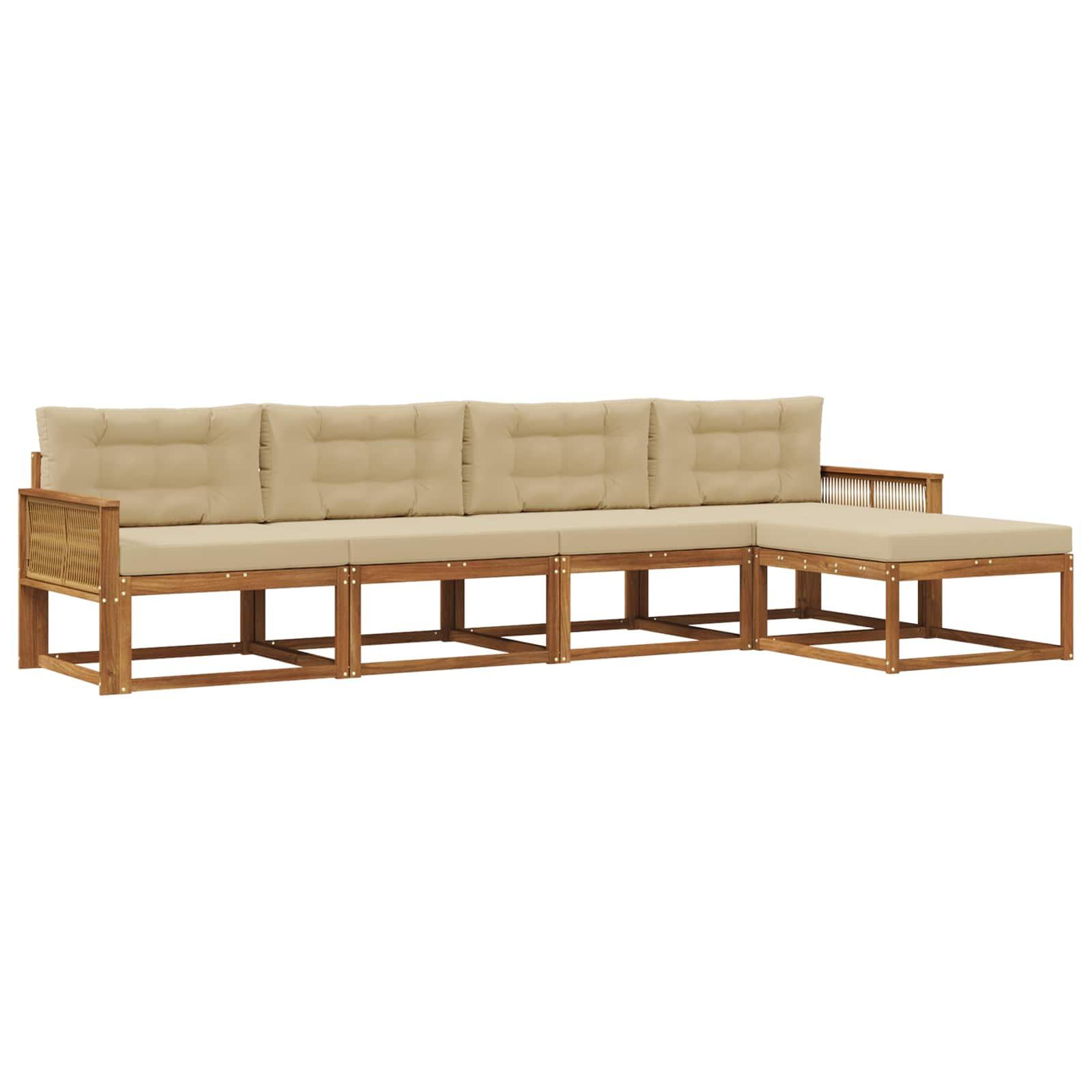 Udendørs modulsofa sæt i akacietræ - 5 dele, naturlig/beige
