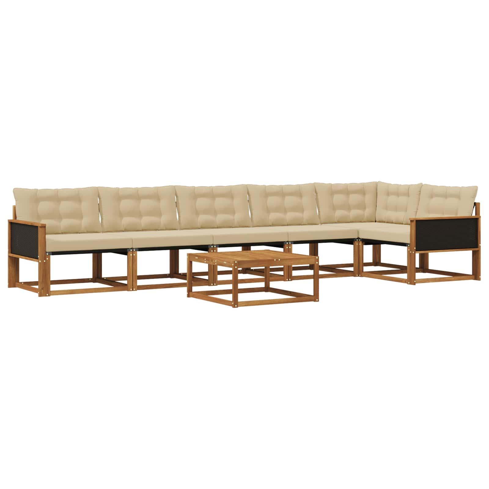 Udendørs Sofagruppe Med Pude 7 Dele - Naturlig og beige / Sort rattan