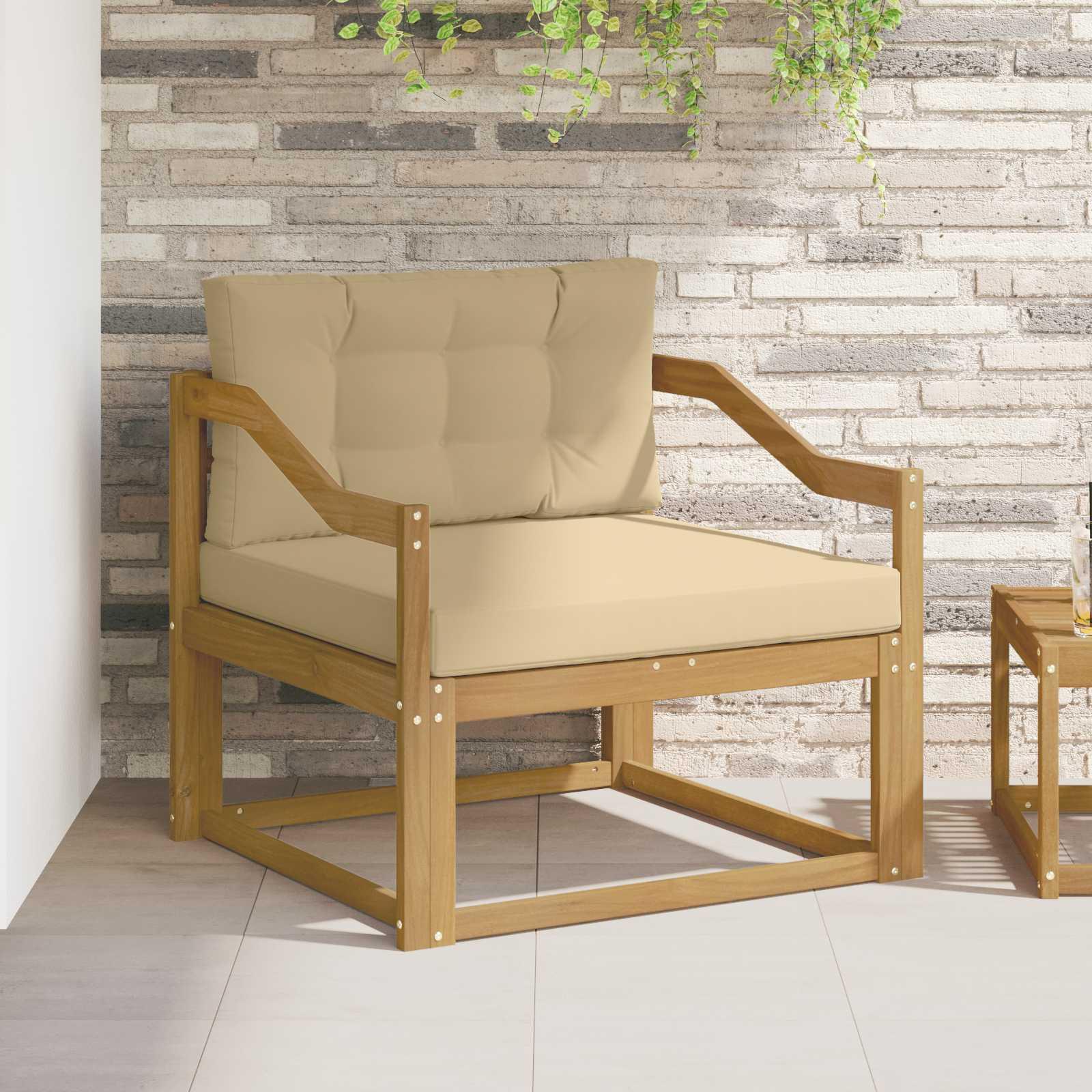 Udendørs mellemsofa i massivt akacietræ - hvid ramme, beige puder