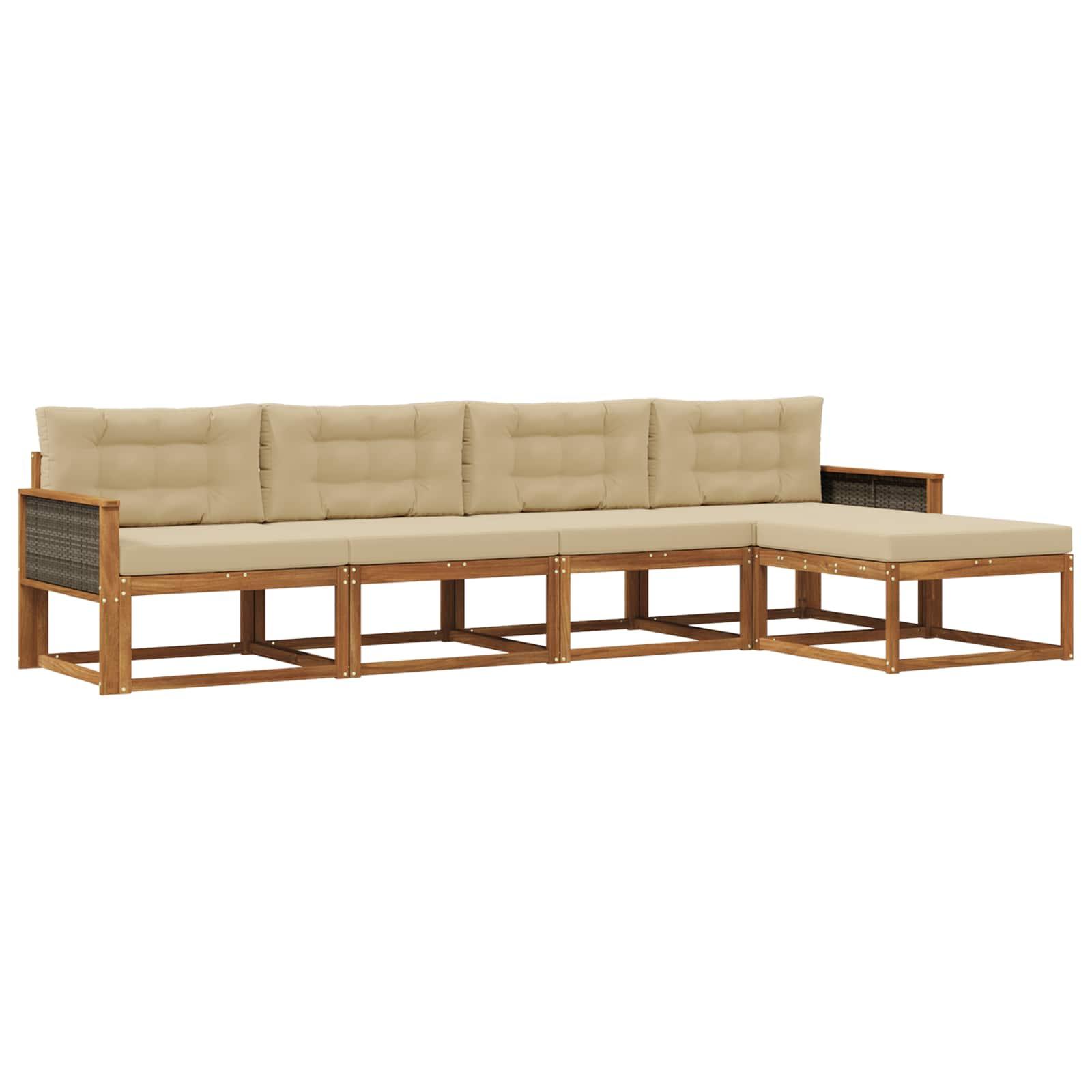 Udendørs modulær sofagruppe med puder - 5 dele, naturlig/beige