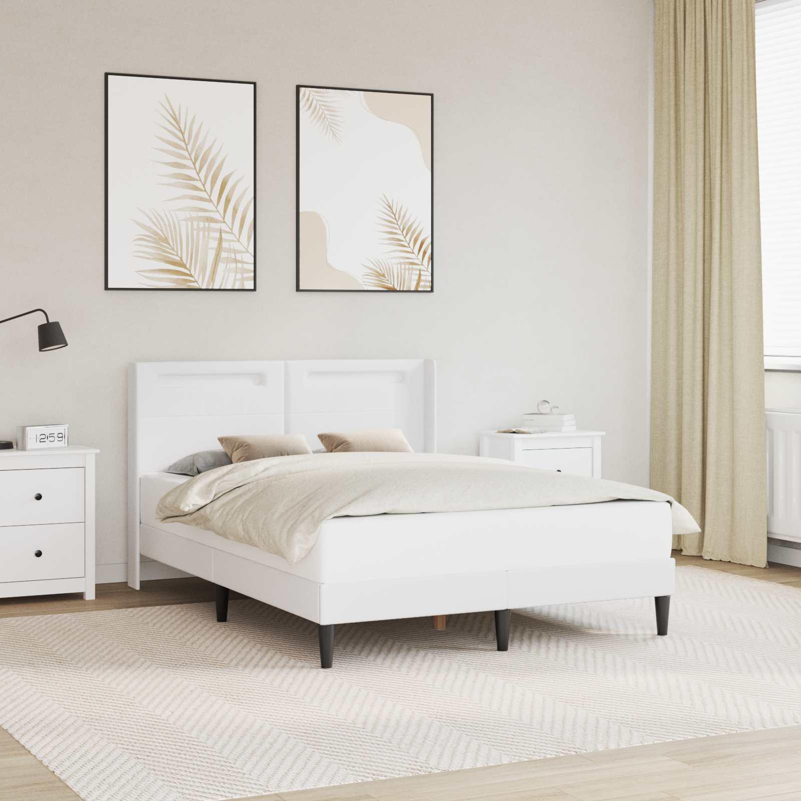 Sengestel Med Led-lysstrimler Kunstlæder - Hvid / 160 x 200 cm