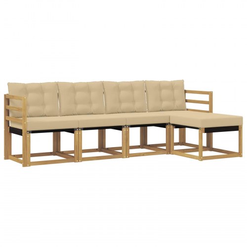 Udendørs sofagruppe med pude 5 stk Hvid og Beige