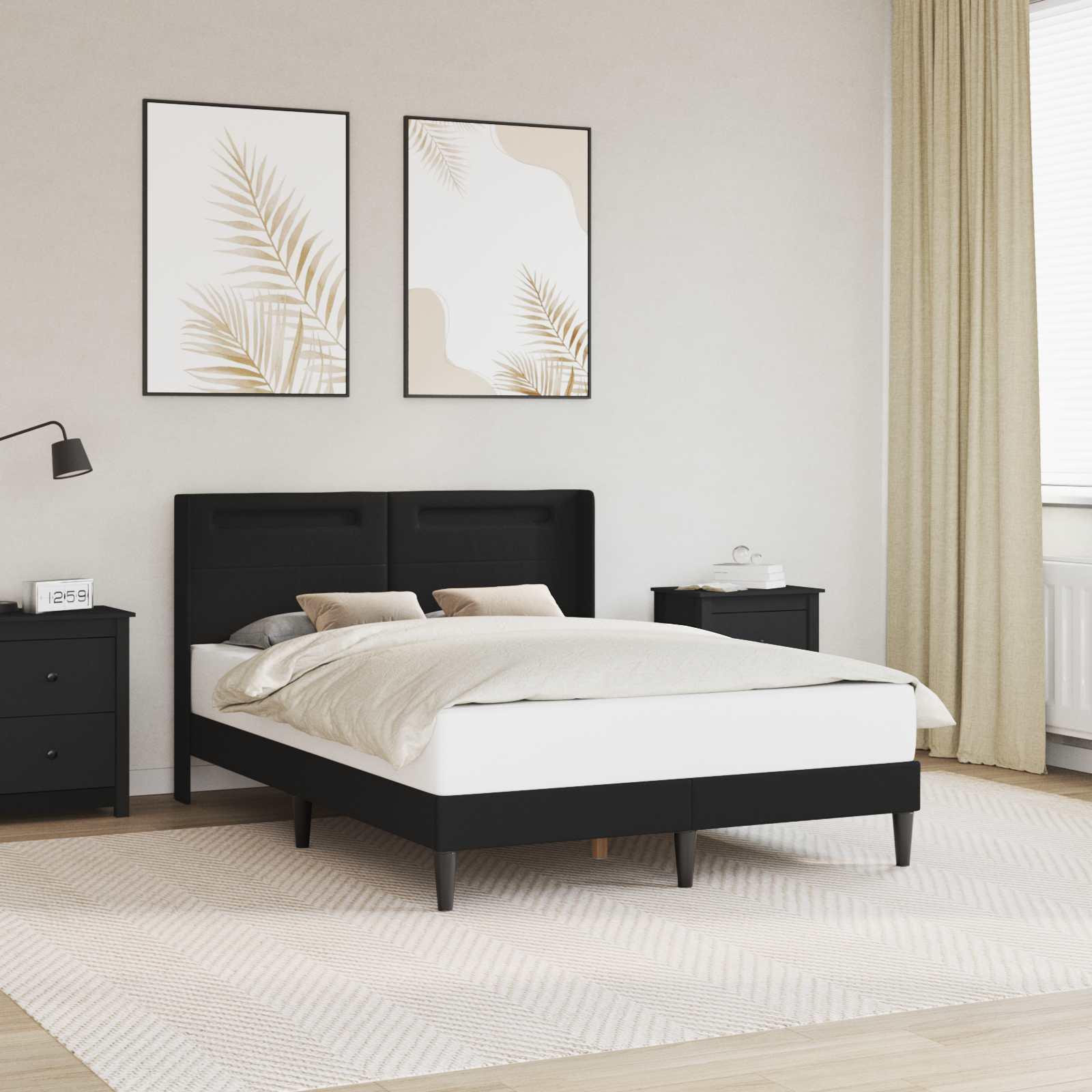 Sengestel Med Led-lysstrimler Kunstlæder - Sort / 160 x 200 cm