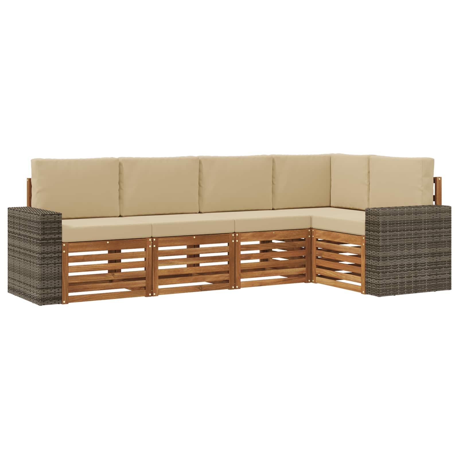 Sektionalsofa sæt i massivt akacietræ - 5 dele, naturlig/beige