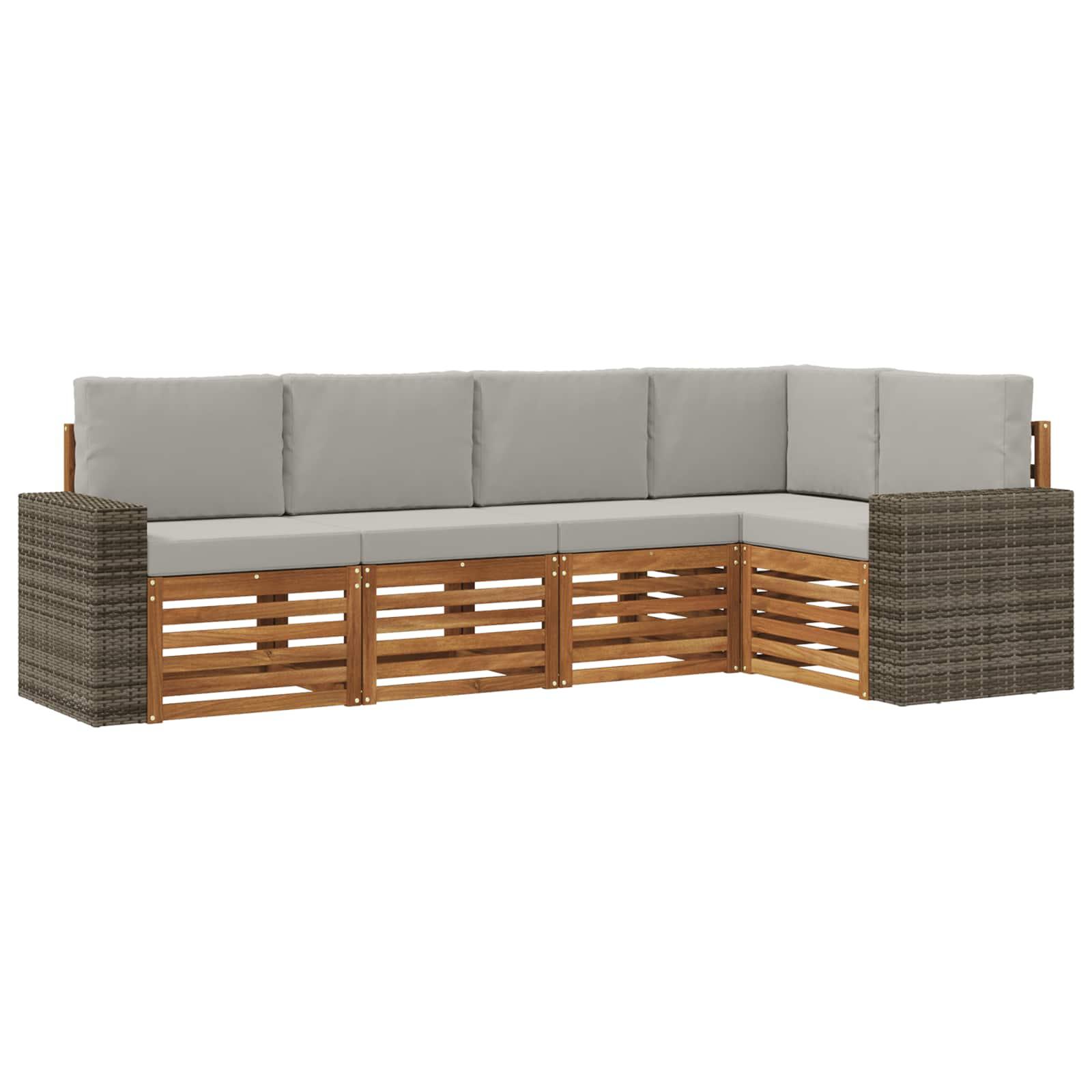 Sektionalsofa sæt med puder - 5 dele, natur/lysegrå udendørs loungesæt