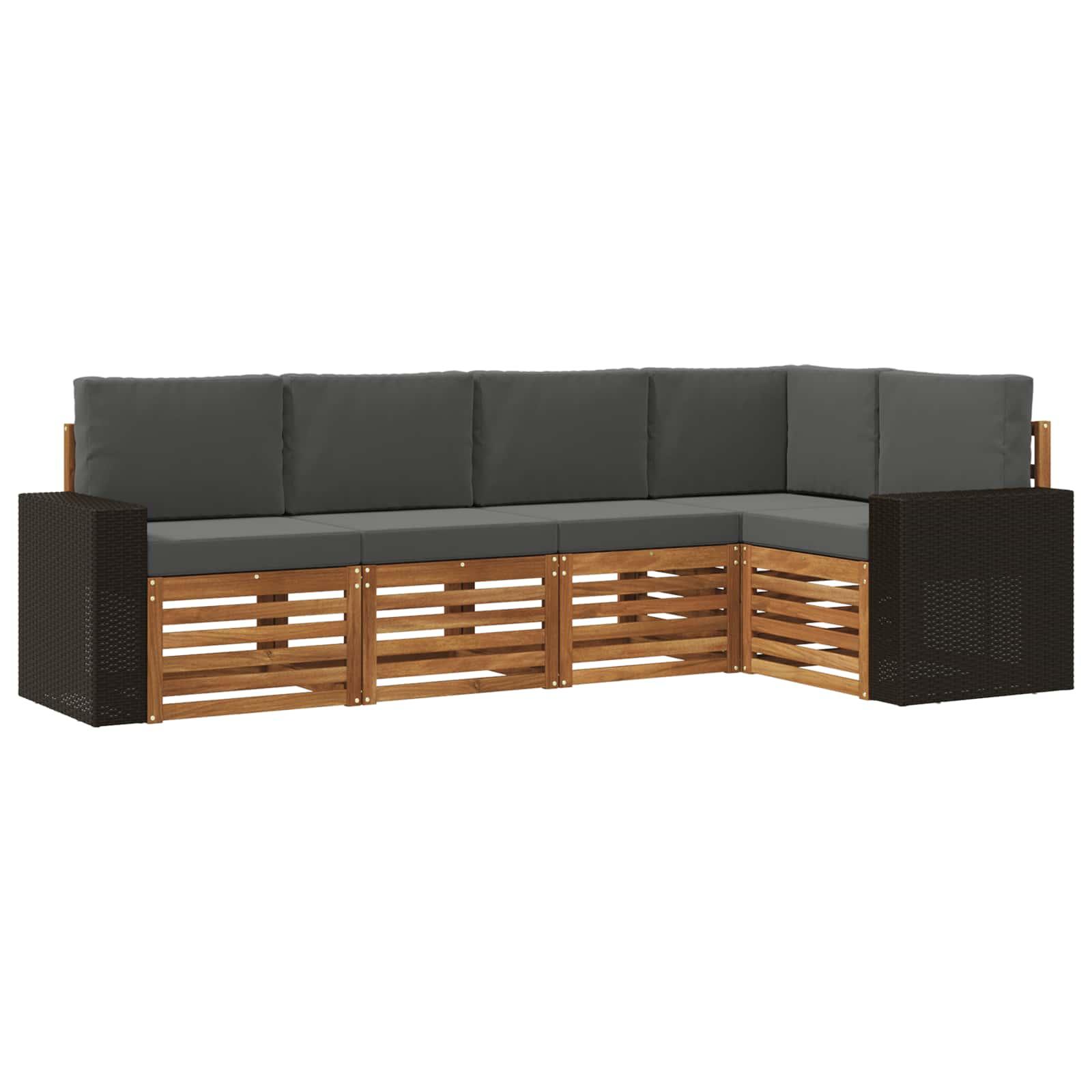 Sektionalsofa sæt 5 stk - naturlig/antracit i massivt akacietræ