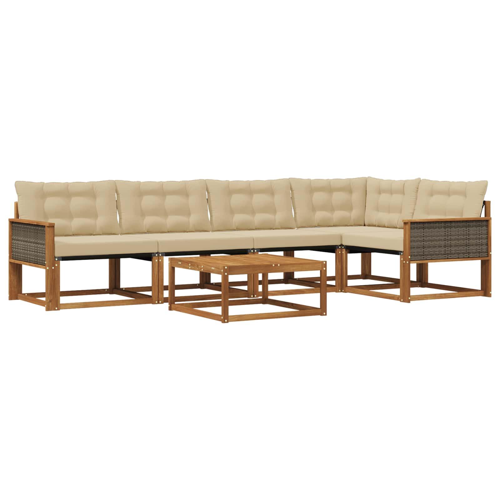 Udendørs Sofagruppe Med Pude 6 Dele - Naturlig og beige / Grå rattan