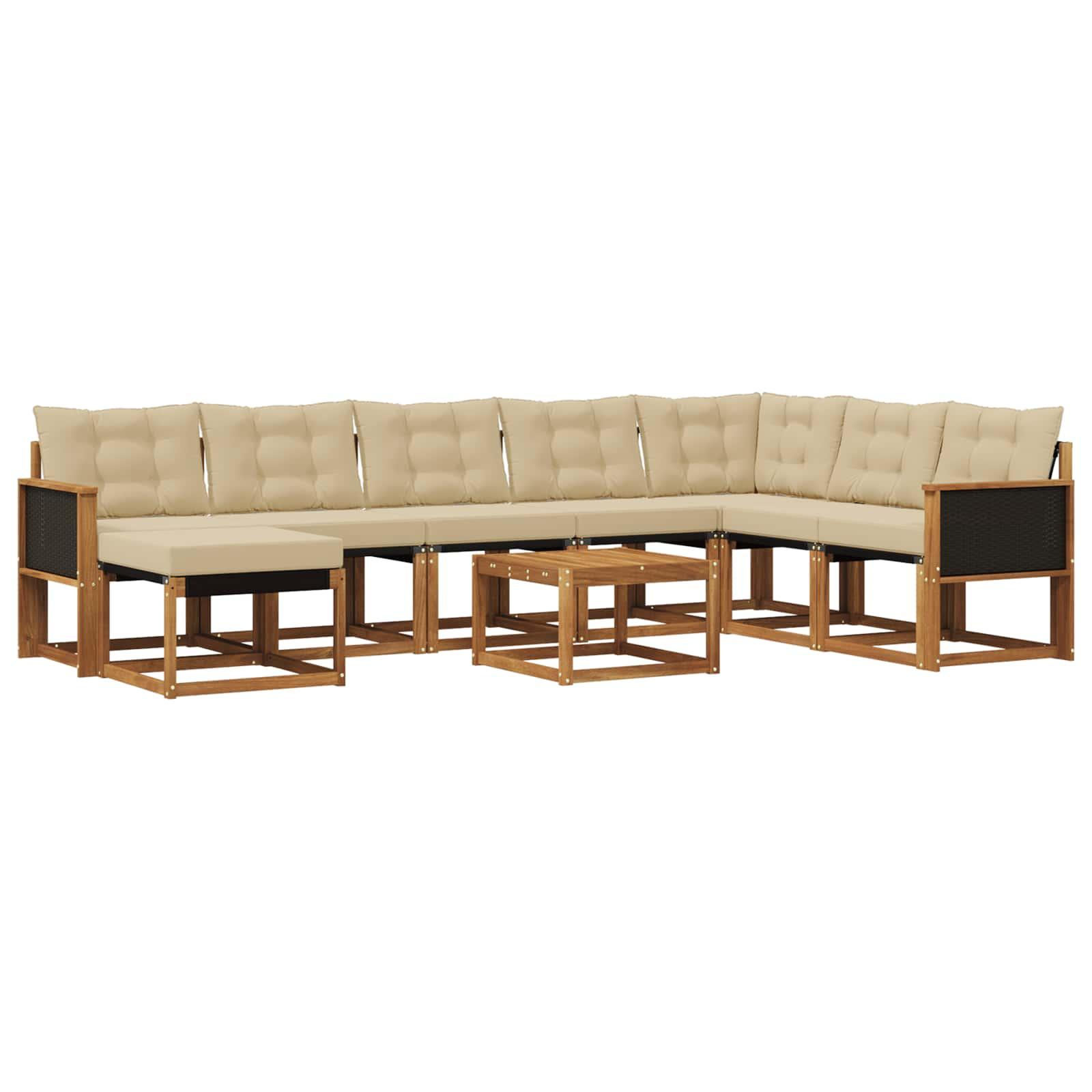 Udendørs Sofagruppe Med Pude 9 Dele - Naturlig og beige / Sort rattan