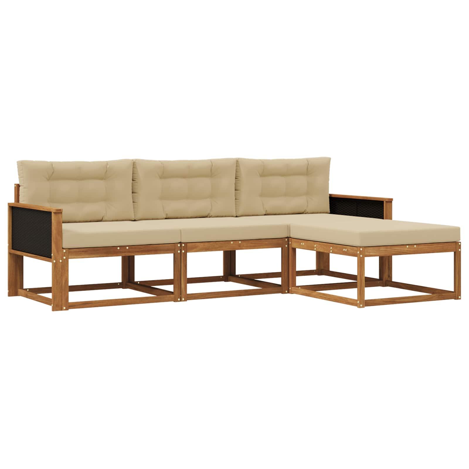 Udendørs sofagruppe i akacietræ med puder - naturlig/beige, modulopbygget, 4 dele