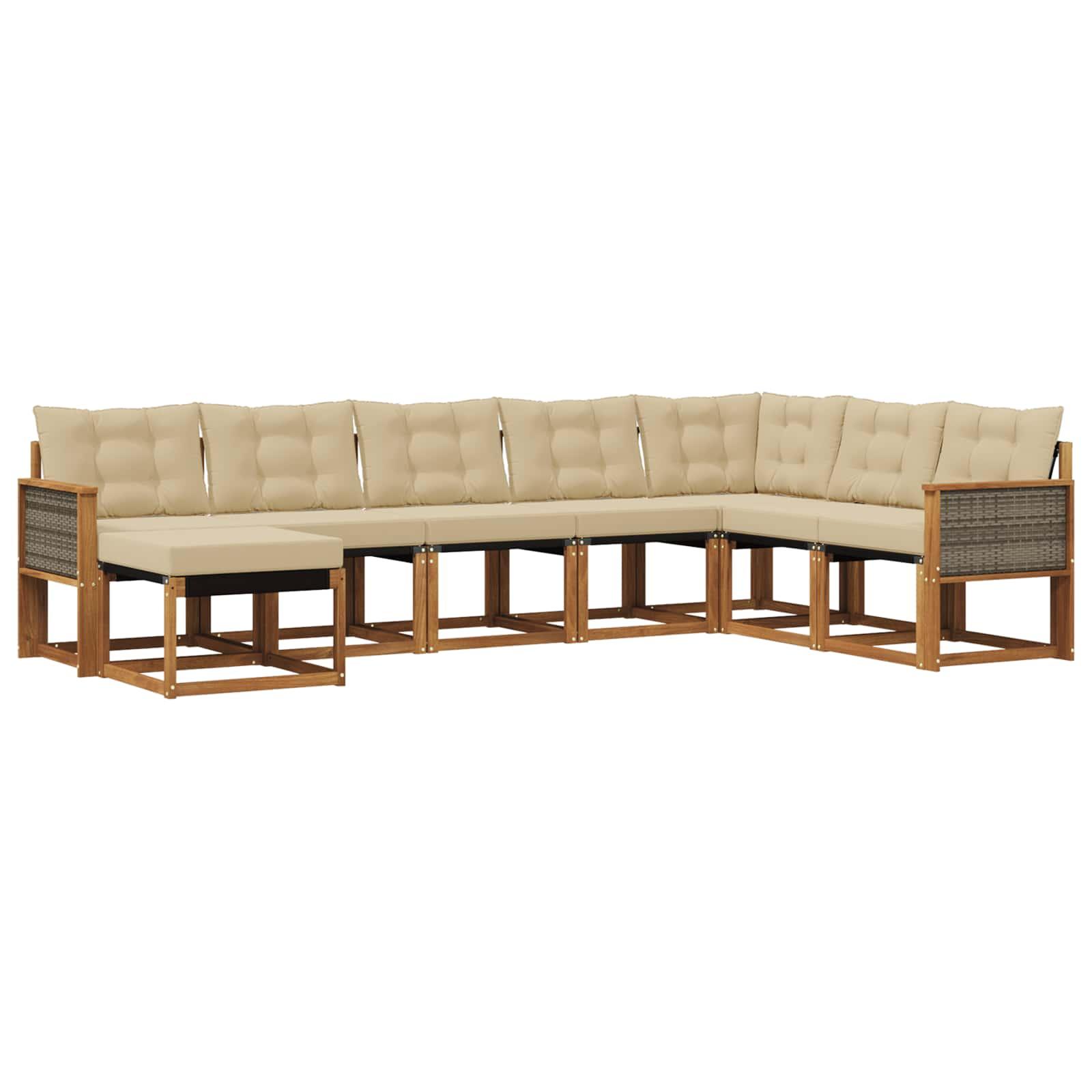 Udendørs Sofagruppe Med Pude 8 Dele - Naturlig og beige / Grå rattan