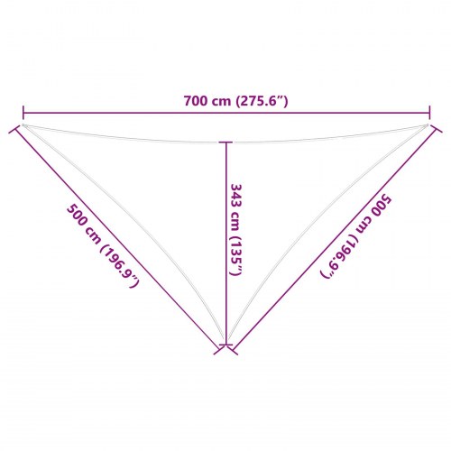 Solsejl trekant - blå/hvid stribet, 7 × 5 × 5 m, 100% polyester Oxford