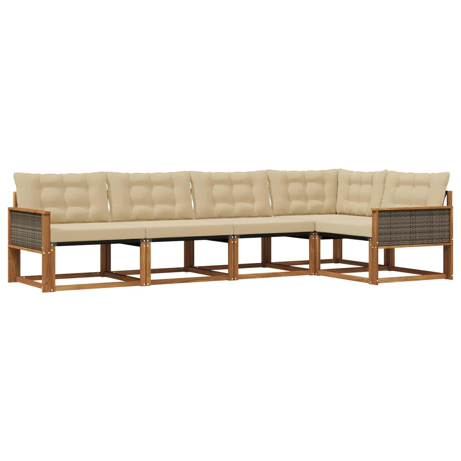Udendørs Sofagruppe Med Pude 5 Dele - Naturlig og beige / Grå rattan