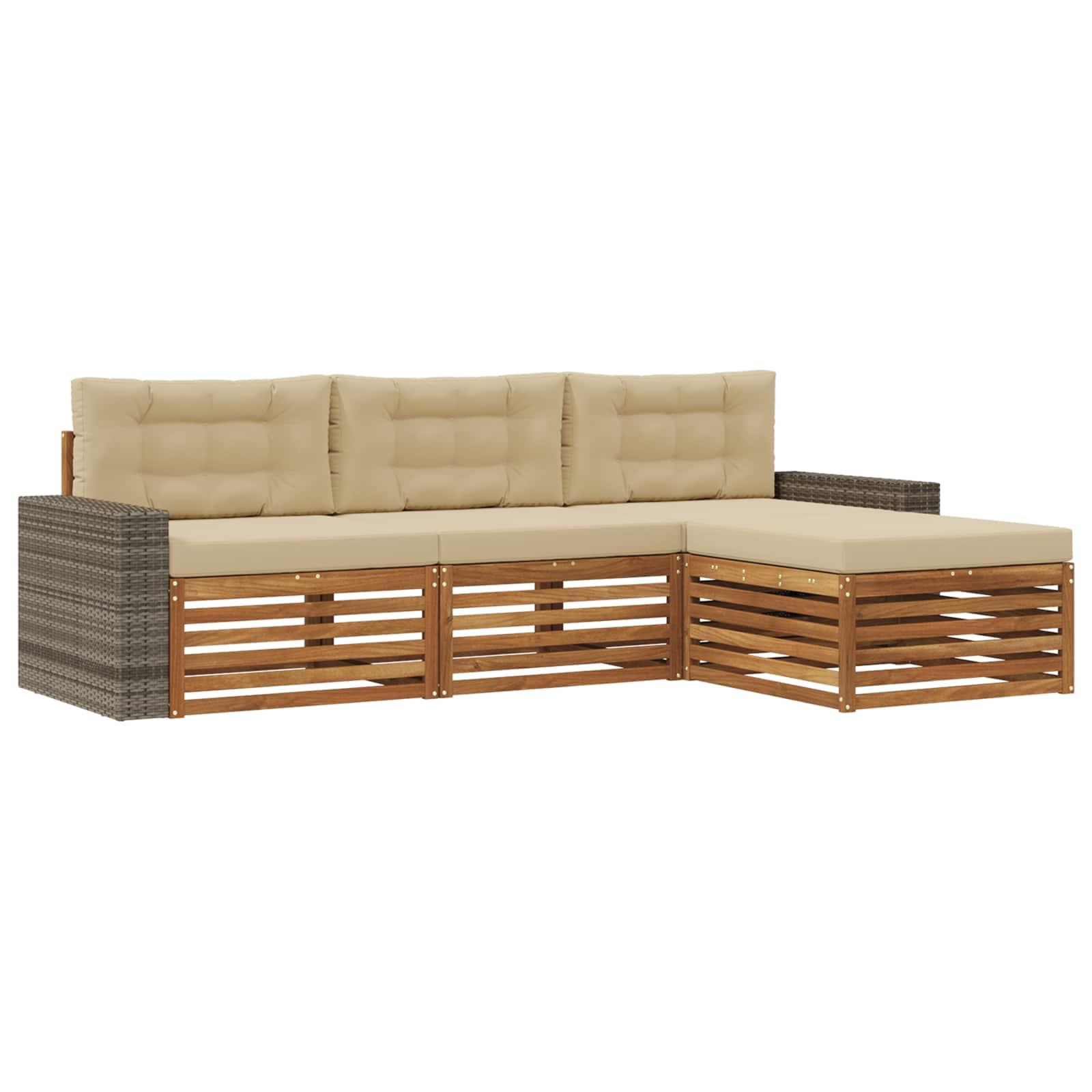 Udendørs sofagruppe med pude 4 stk Naturlig og Beige Polyester