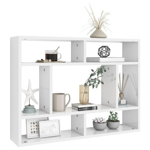 Væghylde 75x16x55 cm konstrueret træ hvid højglans