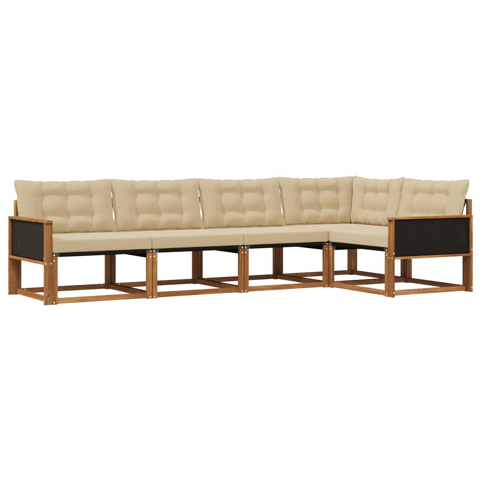 Udendørs Sofagruppe Med Pude 5 Dele - Naturlig og beige / Sort rattan