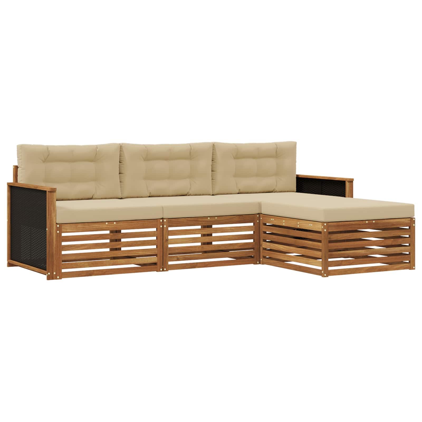 Udendørs sofagruppe med pude 4 stk Naturlig og Beige Polyester