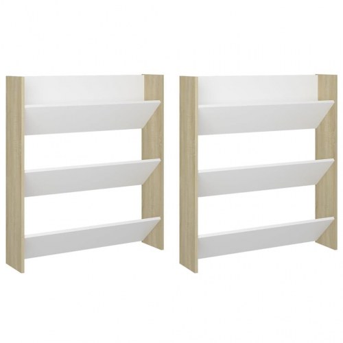 Væghængte skoskabe 2 stk. 80x18x90 cm spånplade hvid sonoma-eg