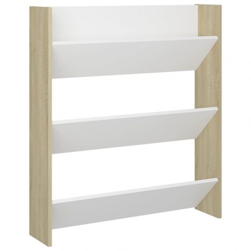 Væghængte skoskabe 2 stk. 80x18x90 cm spånplade hvid sonoma-eg