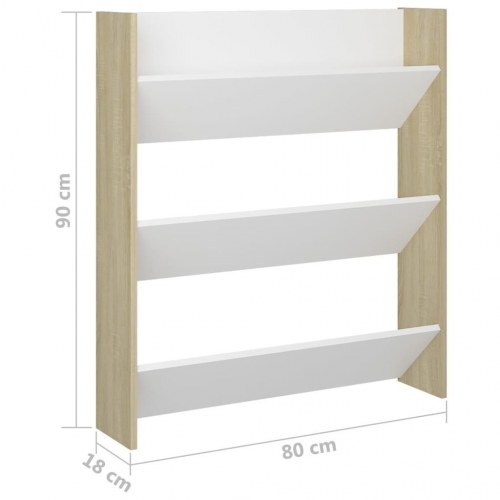 Væghængte skoskabe 2 stk. 80x18x90 cm spånplade hvid sonoma-eg