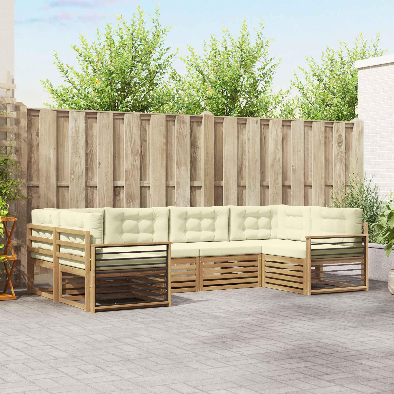 Udendørs sofagruppe i massivt akacietræ - hvid/creme, modulopbygget 6-delt