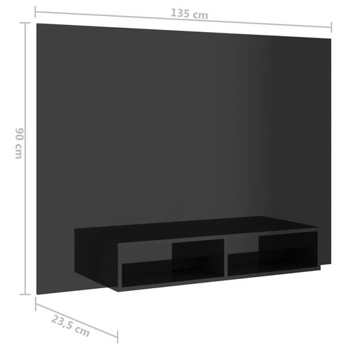 Væghængt tv-skab 135x23,5x90 cm konstrueret træ sort højglans