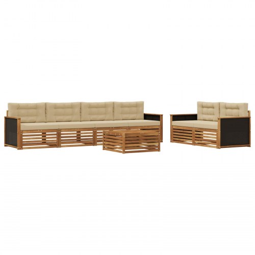 Udendørs sofagruppe med pude 7 stk Naturlig og Beige Polyester