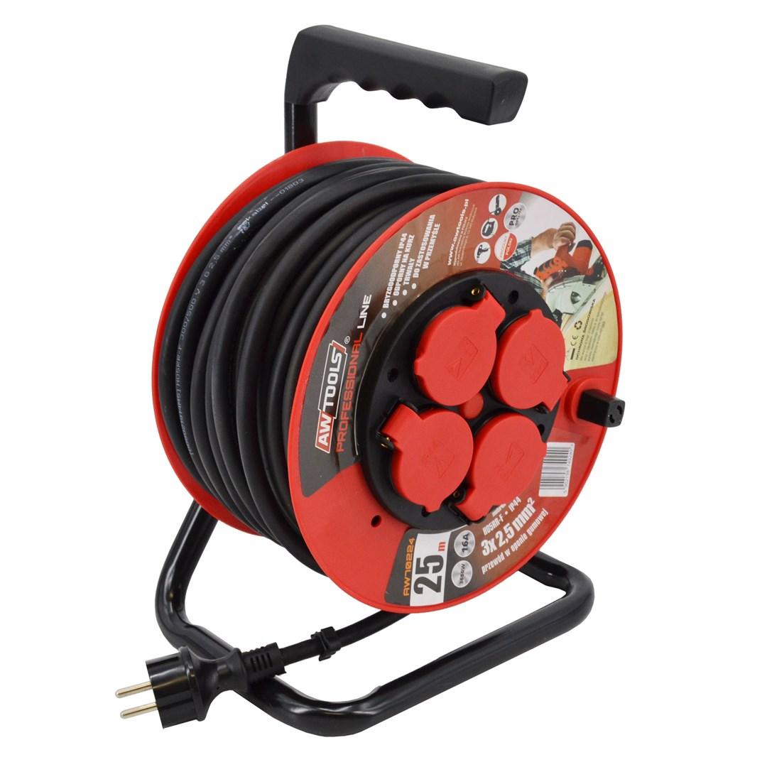 AWTOOLS kabeltromle - Professionel 25 m, 3×2,5 mm², 16 A, 3.680 W, IP44