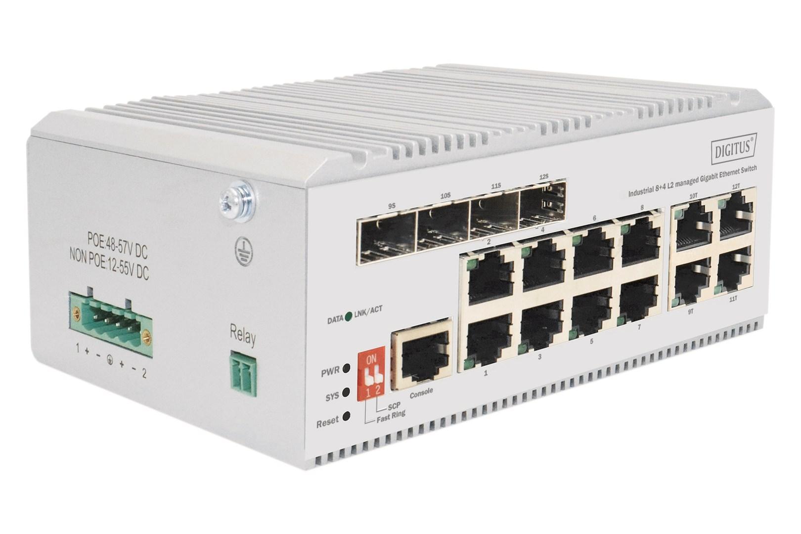 DIGITUS Industrial 8+4 L2 administreret Gigabit Ethernet-switch