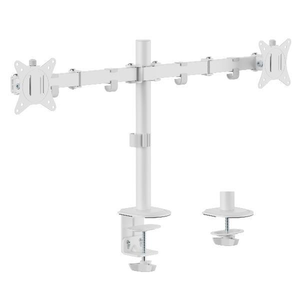 EQUIP dobbelt skærmholder til bord, 17–32" – højdejusterbar, 360° rotation, hvid