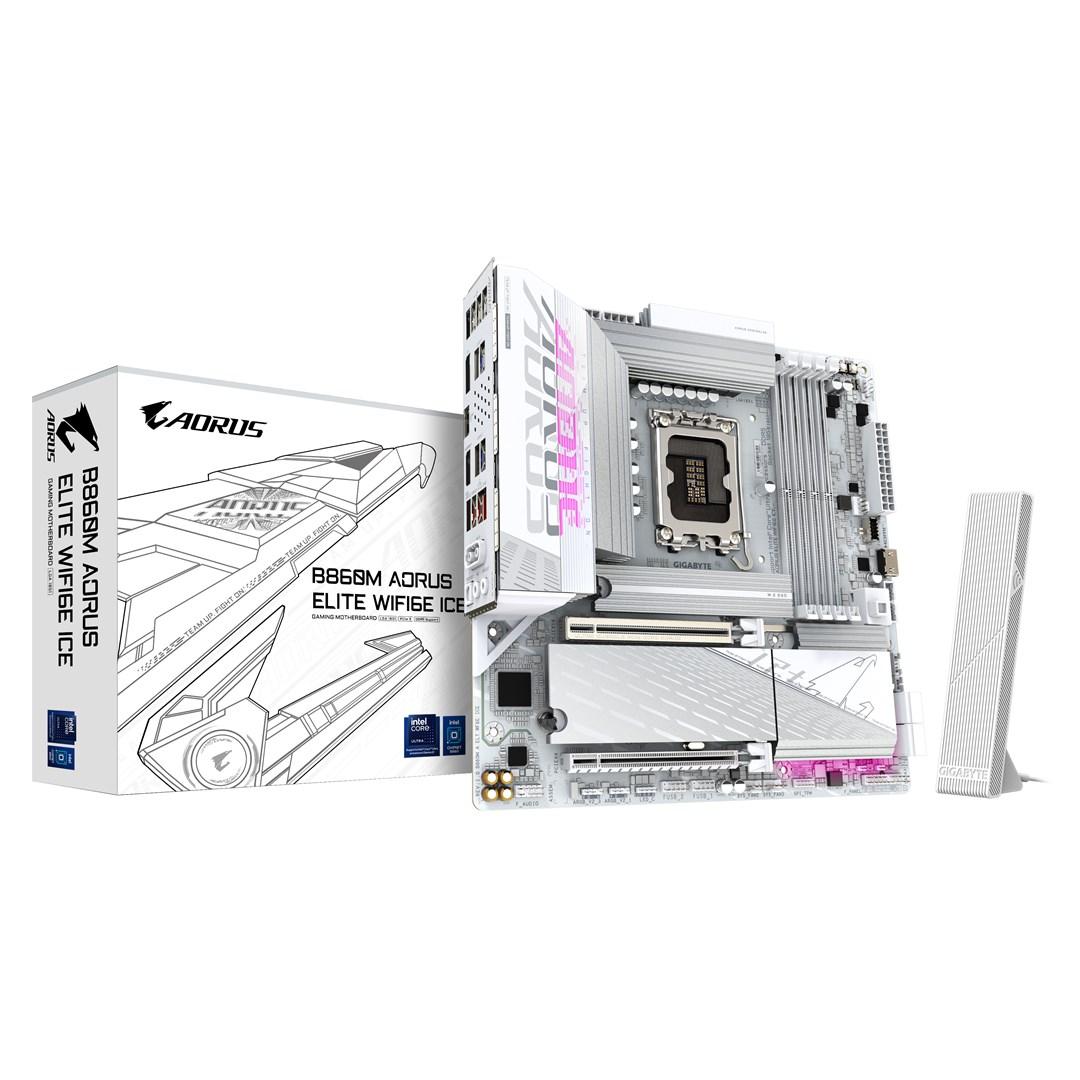 AORUS B860M ELITE WIFI6E ICE - Bundkort - micro ATX - LGA1851 sokkel - AMD B850 Chipset - USB4, USB-C 3.2 Gen2, USB 3.2 Gen 2, USB 3.2 Gen 1 - Bluetooth, Wi-Fi 6E, 2.5 Gigabit LAN - onboard grafik (CPU påkrævet) - HD Audio (8-kanaler)