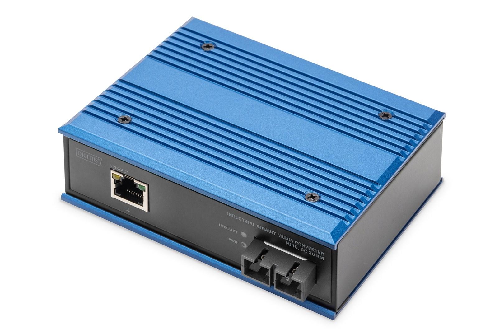 Digitus industriel gigabit mediekonverter – RJ45 til SC, 20 km billede