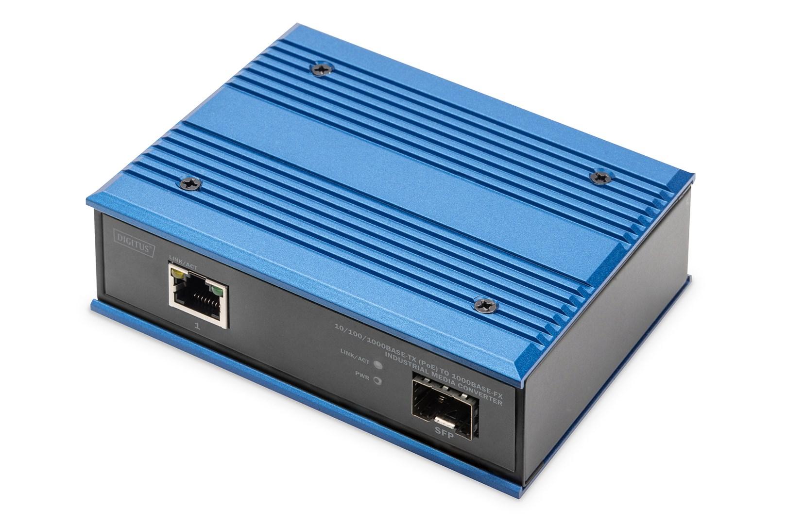 DIGITUS DN-652104-1 – Industriel mediekonverter med PoE 30 W, 1000Base‑FX billede