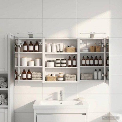 Badeværelsesskabsæt 3 stk 100 x 10,5 x 50 cm Konstrueret træ