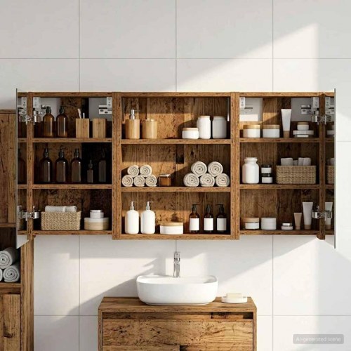 Badeværelsesskabsæt 3 stk 100 x 10,5 x 50 cm Konstrueret træ