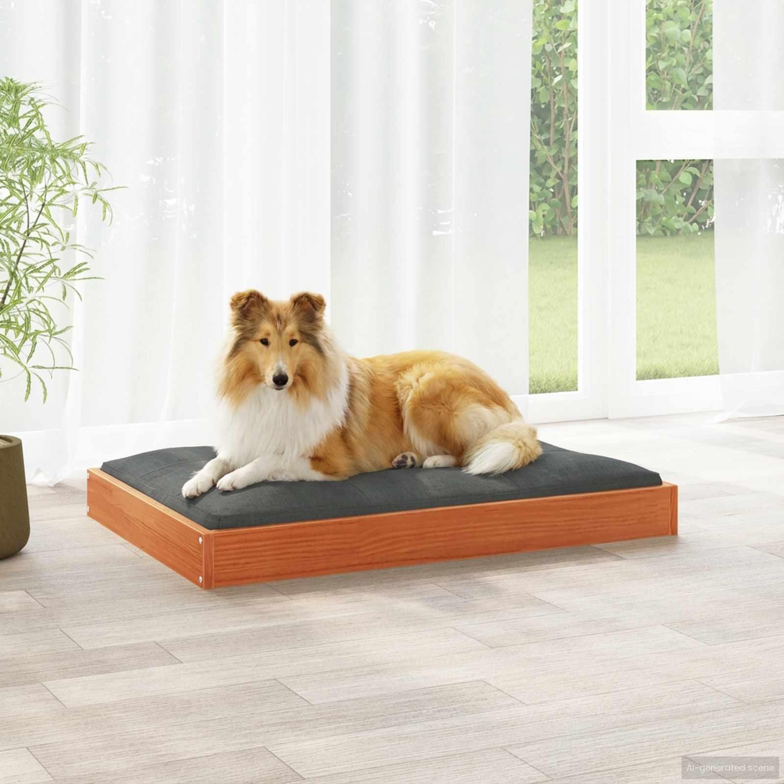 Hundeseng Voks brun 92 x 64 x 9 cm Massivt fyrretrÃ¦