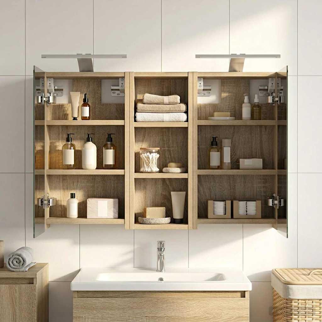 Badeværelsesskabsæt 3 stk 80 x 10,5 x 50 cm Konstrueret træ