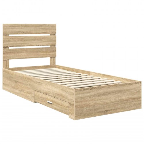Sengestel med opbevaring 75 x 190 cm - sonoma eg/sølv