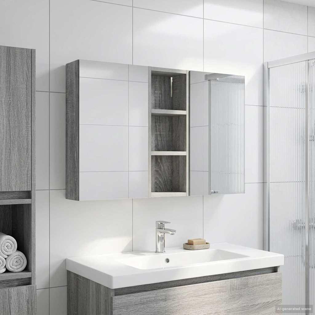 Badeværelsesskabsæt 3 stk 80 x 10,5 x 50 cm Konstrueret træ