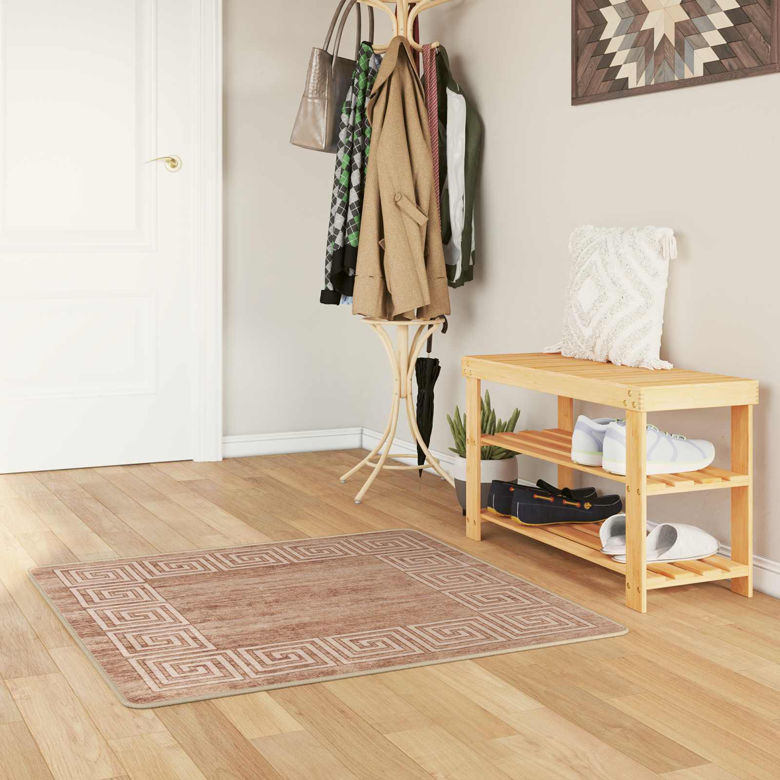 Tæppe løber Marsa - hvid 100 × 100 cm, polyester med skridsikker PVC-bagside