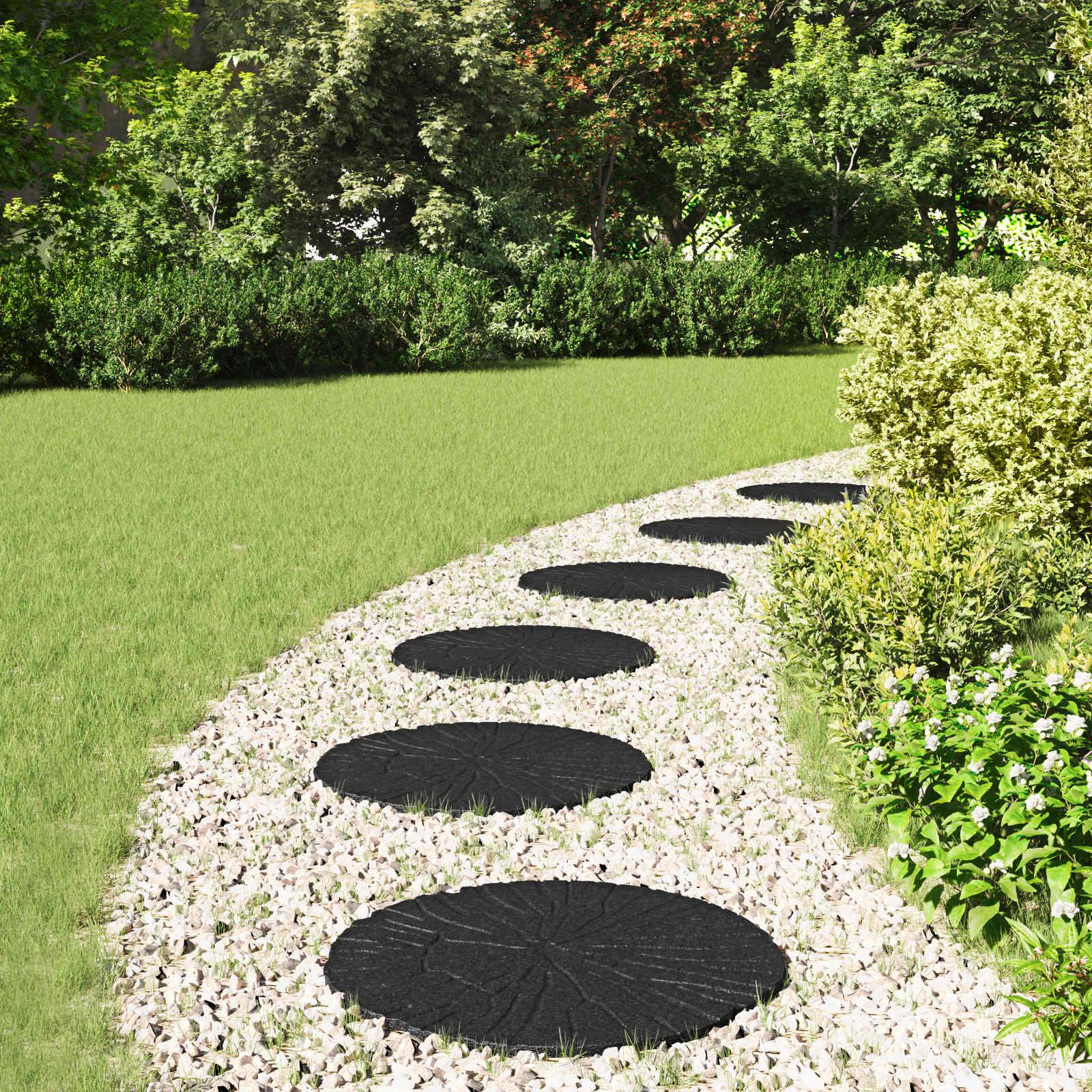 Trædesten 6 stk Sort Ø 45 x 1,8 cm Gummi