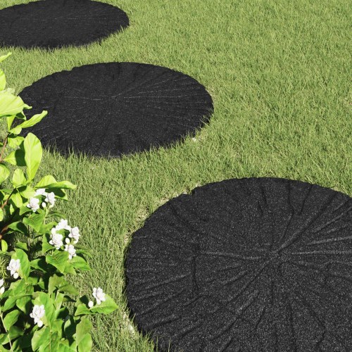 Trædesten 6 stk Sort Ø 45 x 1,8 cm Gummi