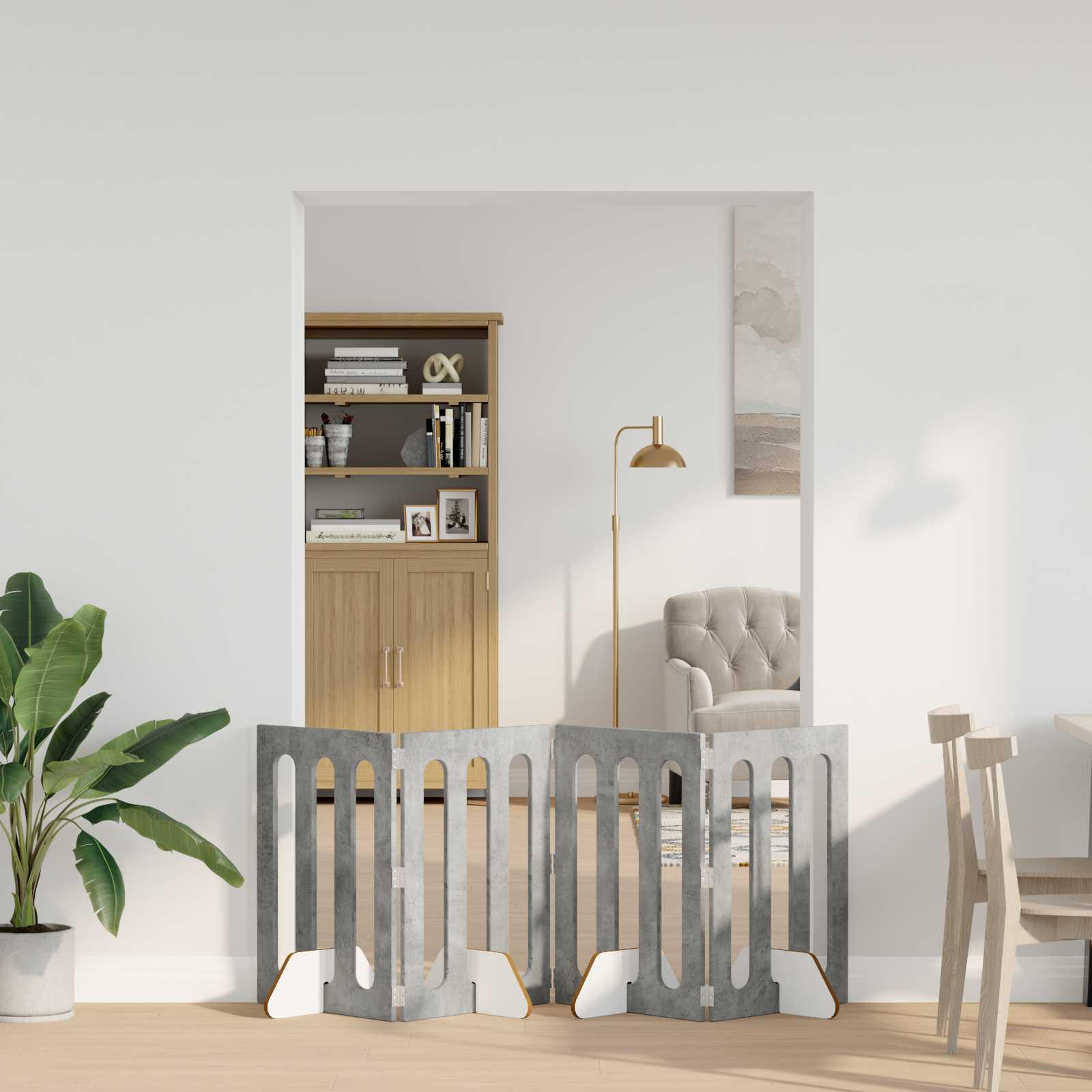 Foldbar hundegÃ¥rd 4 stk BetonGrÃ¥ 201 x 38 x 70 cm
