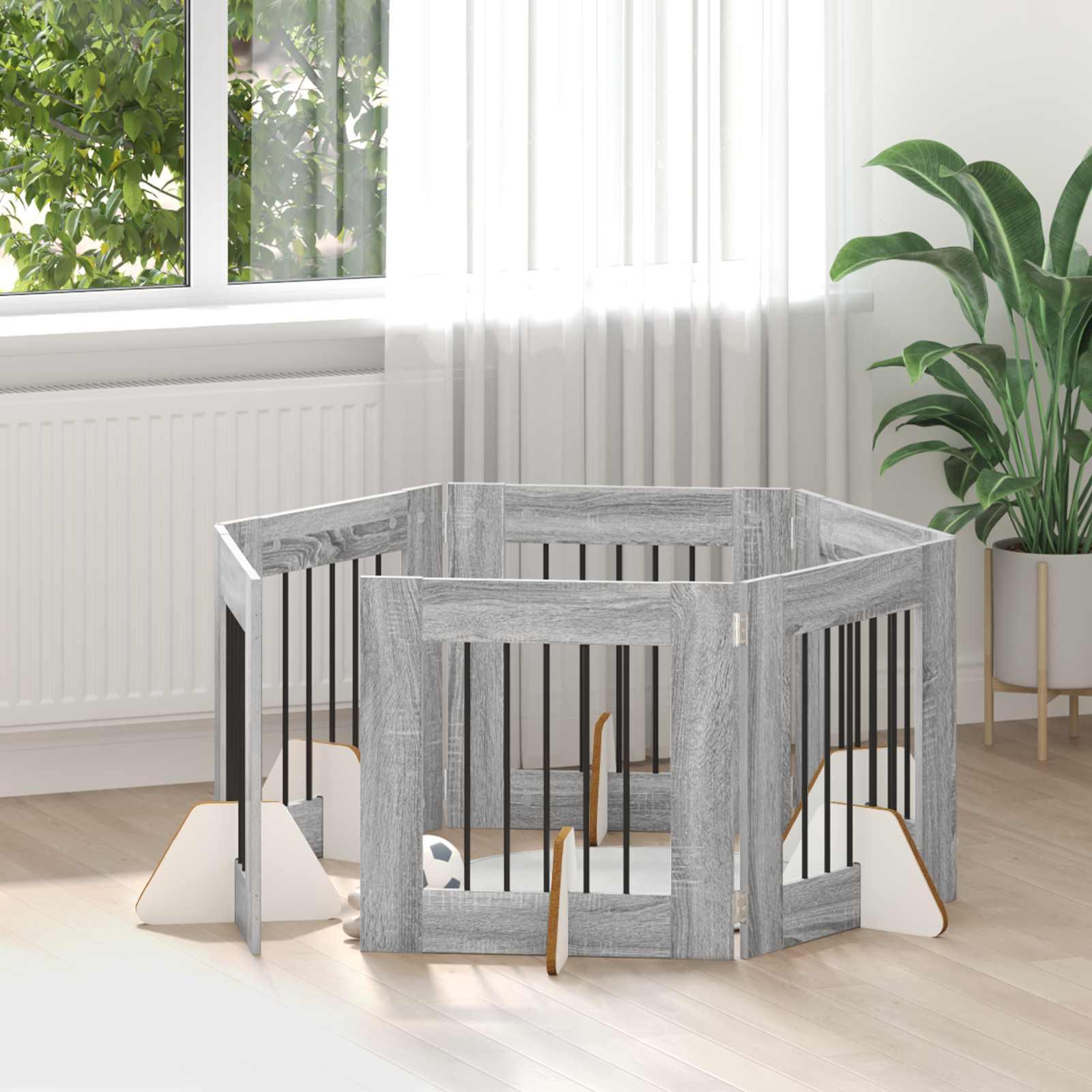 Hundehegn med stativer 6 stk Grå sonoma-eg 60 x 60 cm