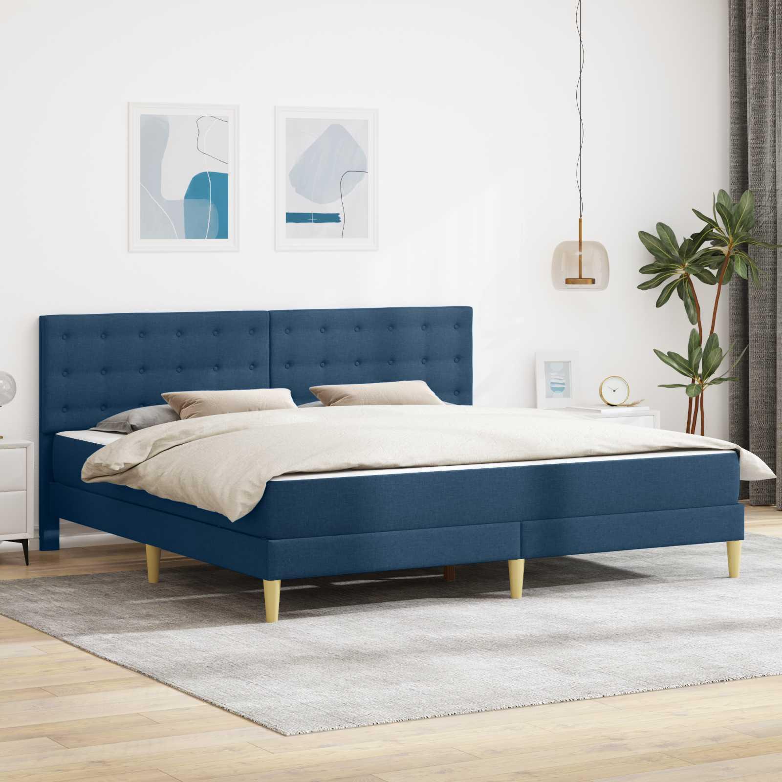 vidaXL Sengeramme med madras med hovedgærde Blå 200 x 200 cm Stof