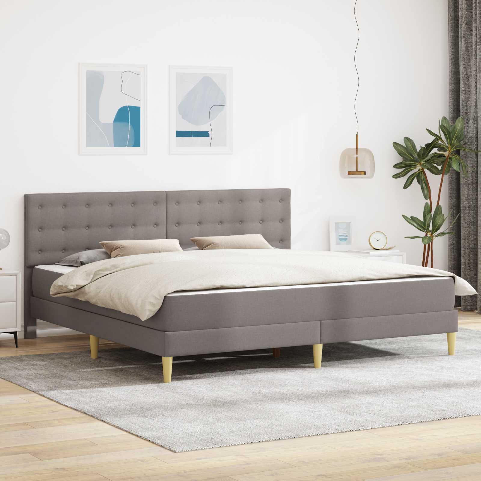 vidaXL Sengeramme med madras med hovedgærde Gråbrun 200 x 200 cm Stof