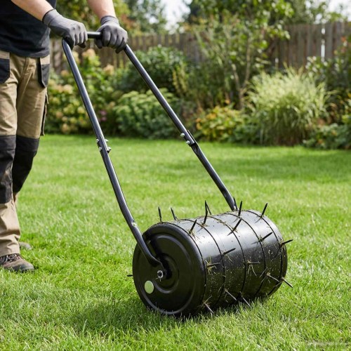 Plæneruller med Aerator Klips Sort 110 x 52 cm Jern