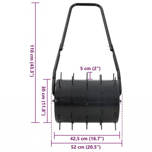 Plæneruller med Aerator Klips Sort 110 x 52 cm Jern