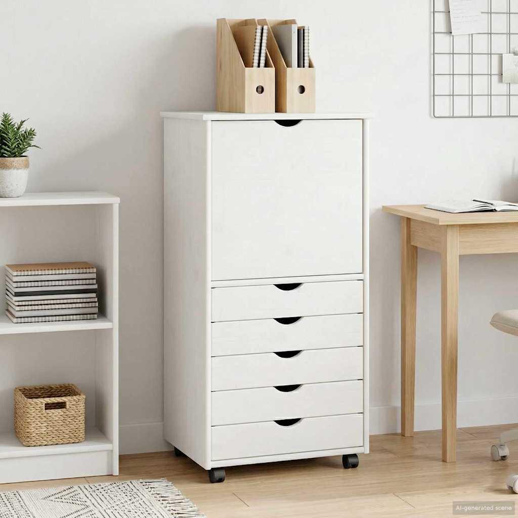 Rullende skab med hjul Hvid 53 x 39 x 103 cm Massivt fyrretræ